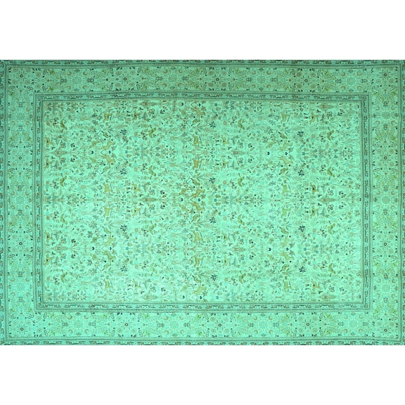Ahgly Company Machine Washable Indoor Rectangle Persian Turquoise Blue Traditional Area Rugs, 5' x 7'