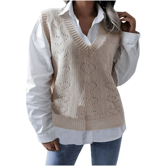 Fankiway Fashion Women Casual V-Neck Hollow Knitted Vest Sweater Vest