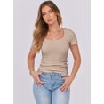 thumbnail image 4 of ANRABESS Short Sleeve Tops for Women Trendy Scoop Neck Summer Tops Shirts Ribbed Knit Slim Fitted Basic Tees Spring Casual Clothes Light Khaki 3XL, 4 of 8