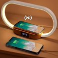 thumbnail image 1 of Wireless Charger Bedside Lamp, Touch with USB Port, Induction Charger with Clock, Table Lamp with 3 Color Modes and Dimmable, Wood & White, 1 of 5