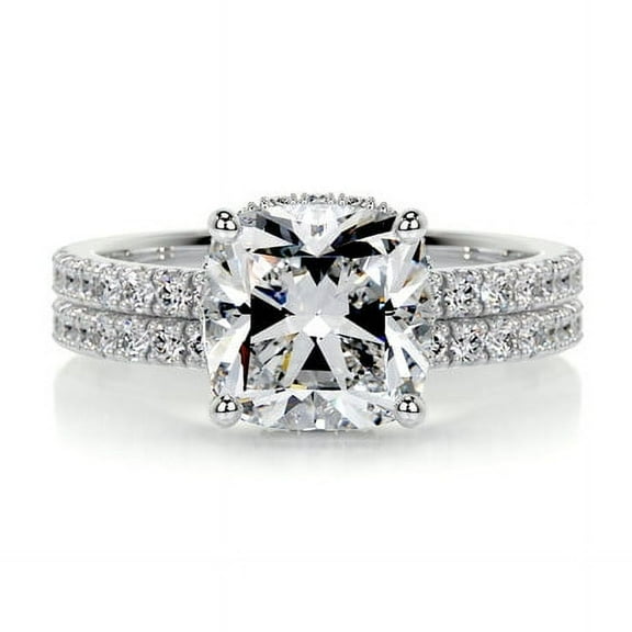 First Jewel Anniversary Ring - Silver 14K White Gold Over Ring - Cushion Cut Excellent 1.4 Ct Diamond Ring for Women's - Solitaire With Accent Diamond Ring for Women's - Eternity Band Diamond Ring