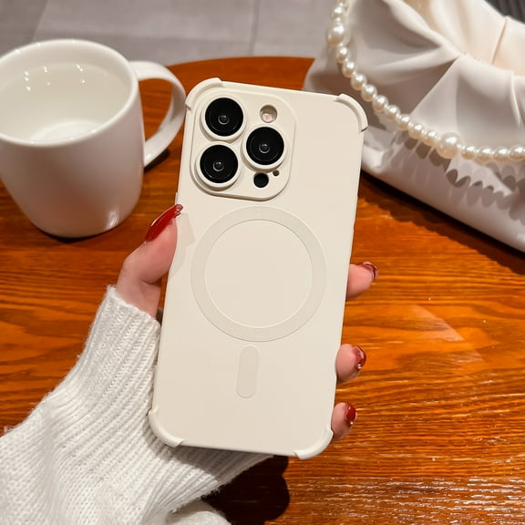 for iPhone 14, Slim MagSafe Luxury Liquid Silicone Rubber Skin Sensory Four Corner Enhancement Shockproof Camera Lens Protection Cover For iPhone 14, White