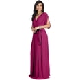 thumbnail image 4 of KOH KOH Long Bridesmaid Formal Short Sleeve V-Neck Full Floor Length Flowy Cocktail Summer Evening Wedding Guest Party Tall Maxi Dress Gown For Women Fuchsia Magenta Pink Medium US 8-10 NT026, 4 of 6