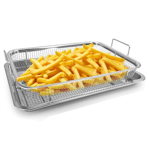 Air Fryer Basket for Oven,2-Piece/Set 12.8" x 9.65" x 3.07" Stainless Steel Fryer Basket and Tray Fits Most Standard Ovens for Cooking Baking and Broiling