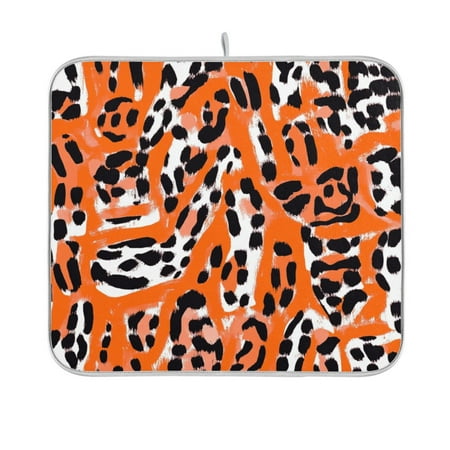 

Orange Leopard Print Dish Drying Mat Kitchen Mats Microfiber Counter Absorbent Dish Pad Drainer Rack