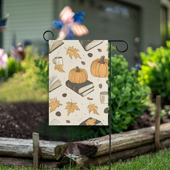Yayeee Garden Flag 12" x 18" Double Sided Outdoor Yard Lawn Holiday Decorations, Beige Fall Books