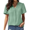thumbnail image 1 of Mujeres sueltas casual manga corta cuello pico sólido casual blusa camiseta túnica tops OAVQHLG3B Store  lin121212, 1 of 5