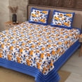 thumbnail image 2 of 180 TC Cotton Blue Wavy Border and Floral Print 100% Pure Cotton 90 x 108 Inch Double BedSheet with 2 Pillow Covers, 2 of 4