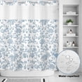 thumbnail image 2 of No Hook Shower Curtain, Light Blue Flower Shower Curtains for Bathroom with See Through Top Window, Vintage Farmhouse Boho Leaf Spring Waterproof & Washable Bath Curtain 66"x72", 2 of 9