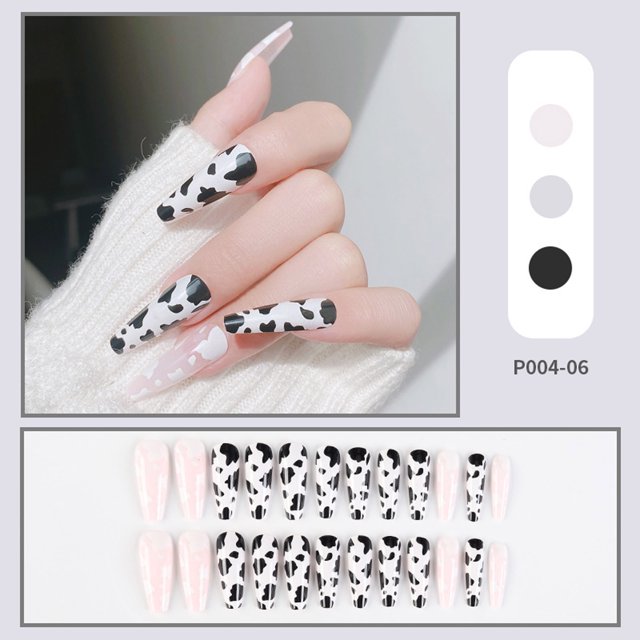 Uñas postizas, uñas postizas, regalos para mujeres que usan uñas al por mayor, uñas largas trapezoidales ruborizadas, cadena de tablero de ajedrez, camelia, manicura de uñas para usar.