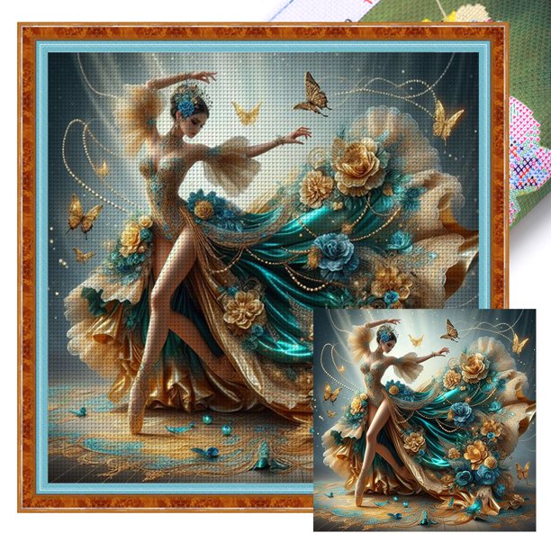 Kit Punto Cruz para Niña Bordado Con Hilo Algodón Ecológico 11CT Arte 45x45cm