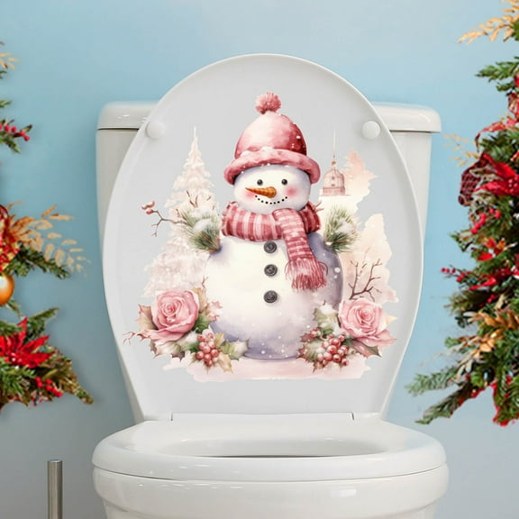 Christmas Toilet Decal 1 Sheet Christmas Snowman Christmas Toilet Bathroom Wall Self Toilet Halloween Decorative Wall Sticker