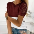 thumbnail image 6 of SDNall Short Sleeve Shirts for Women Fashion Summer Round Neck Leisure Short Sleeve Printed Lace Stitching Tops Cotton Shirts for Women (Wine, Sizes S-XXXXL), 6 of 9