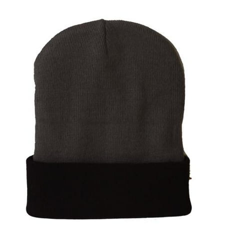 - TopHeadwear's Winter Cuffed Beanie Cap Two Toned - Grey Black