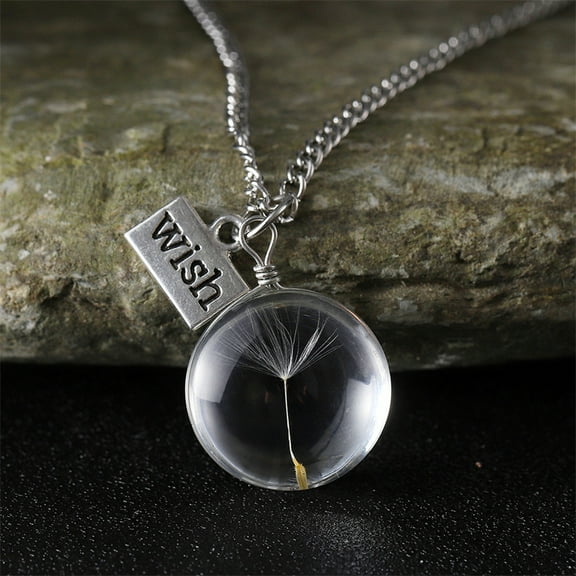 Clear Glass with Dandelion Inside Pendant Necklaces Rectangle Wish Zinc Alloy Jewelry for Women Platinum Round 17.72~18.70 inch(45~47.5cm)