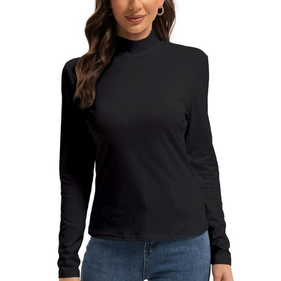 Women's Long Sleeve Mock Turtleneck Tops Casual Slim Fitted Lightweight Under Layer Pullover Shirts