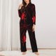 thumbnail image 2 of Balery Red Spider Conjunto de Pijama con Estampado para Mujer, Conjunto de Dos Piezas con Manga Larga, Ropa de Dormir Suave con Bolsillos, Pijamas Cómodos-Small, 2 of 7