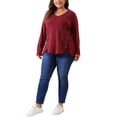 thumbnail image 3 of Agnes Orinda Women's Plus Size St. Patrick's Day Long Sleeves Tops V Neck Loose Button Decor Blouses 2X Burgundy, 3 of 6