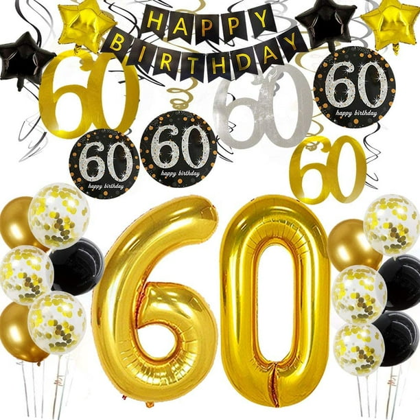 Décorations pour le 60e Anniversaire pour les Hommes Bannière Joyeux Anniversaire  60 Ballons d'Anniversaire Numéros de Ballon de Fête d'Anniversaire 