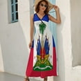 thumbnail image 5 of Haiti Haitian Flag Coat of Arms Red Sleeveless Dress Dresses Women Summer Evening Dresses Ladies Bohemia Long Dresses, 5 of 9