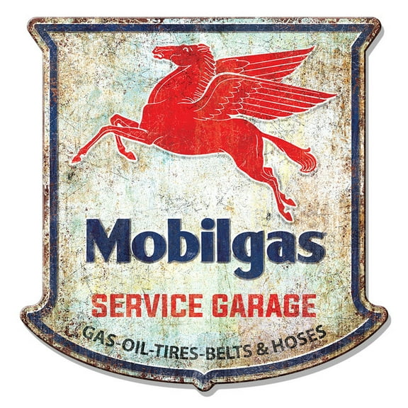 Desperate Enterprises Mobil Gas 23 x 17.5 Inch MDF Wood Wall Sign Multicolor Rustic Automotive Decor for Garage or Home Bar