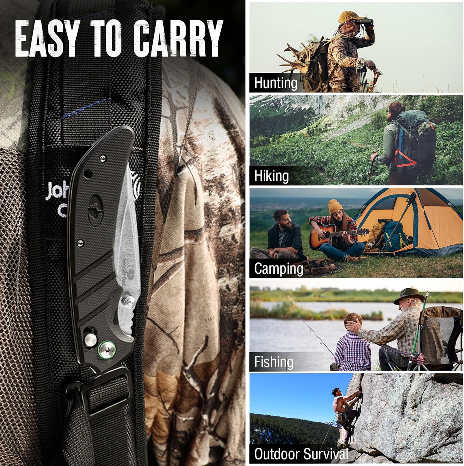 Folding Pocket Knife, 4" Stonewash Stainless Steel Blade EDC G10 Handle with Axis Lock & Clip, Small Tactical Survival Knife for Hiking, Hunting, Outdoor Gifts Men Women