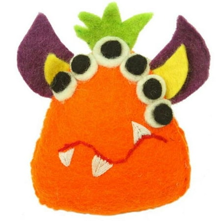 Felt Tooth - Global Groove Hand Felted Tooth Monster with Many Eyes, Orange