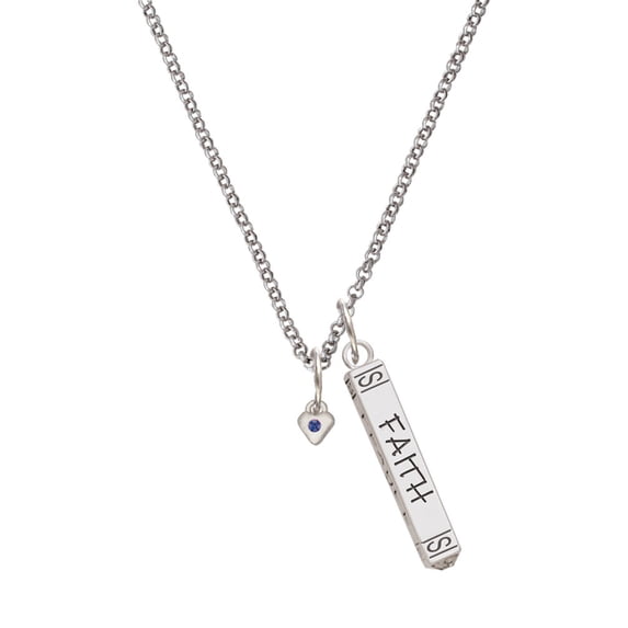 Delight Jewelry Silvertone Mini September - Blue Crystal Heart Silvertone Believe Faith Prayer Hope Bar Charm Necklace, 23"