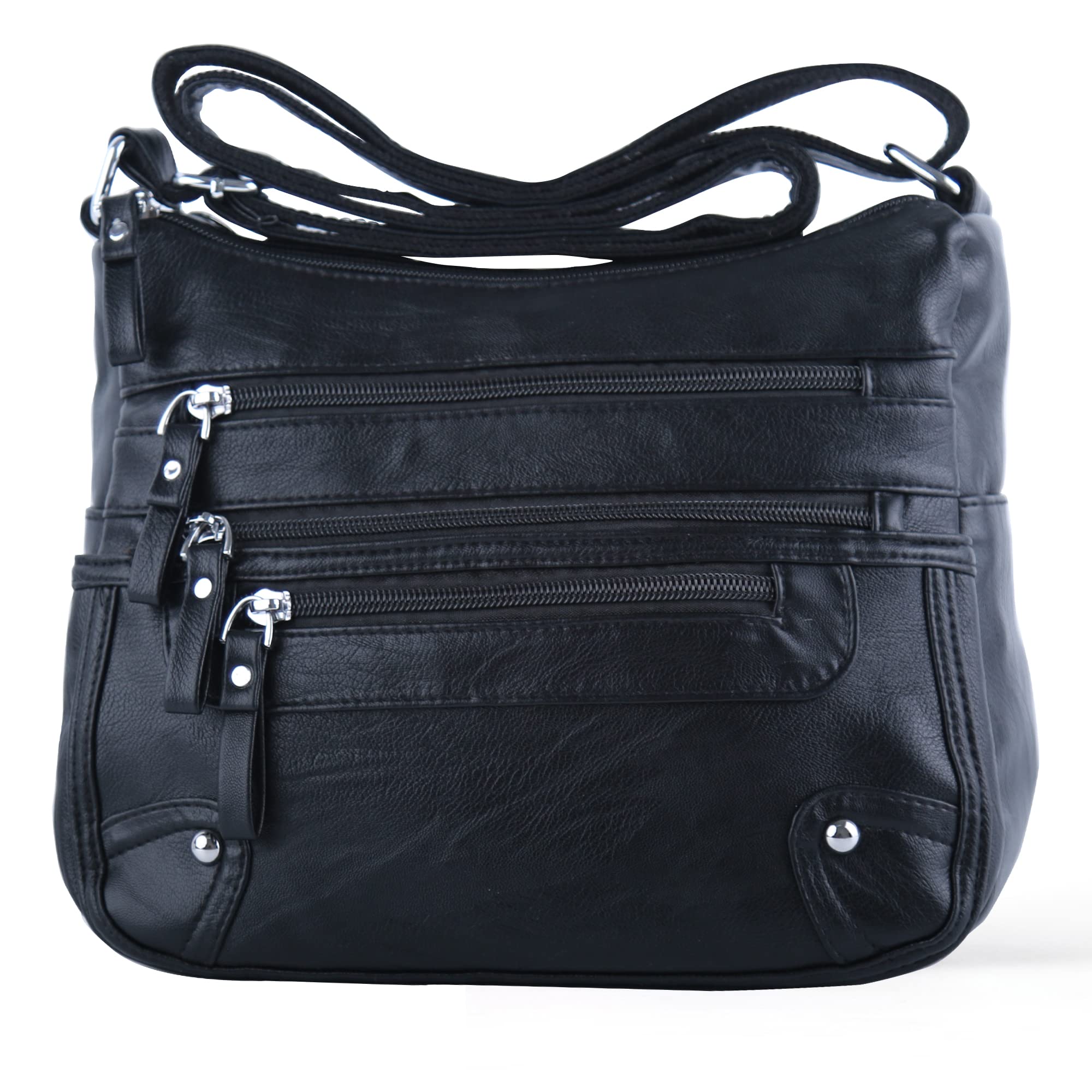 10 Pockets Crossbody Purses for Women Medium Pocketbooks Lightweight Ladies Satchel Bag Multi Pocket Shoulder Handbag