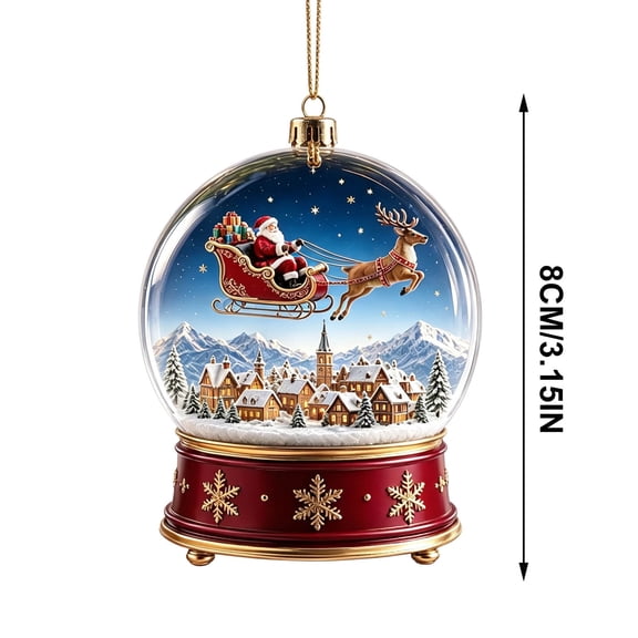 Christmas Snow Globe Ornament Sleigh Ride Scene Hanging Tree Pendant Decor