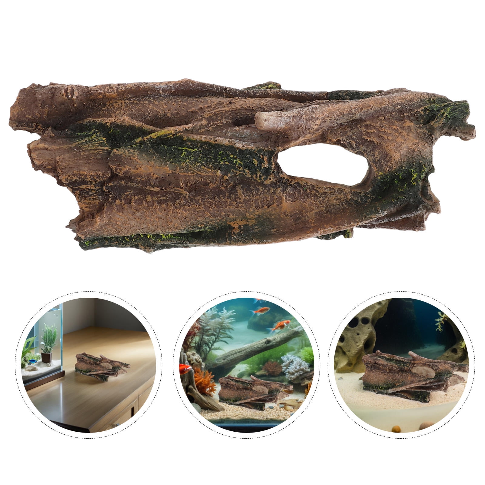 MOKKHNB Beige Resin Tree Trunk Hideout for Fish Tank Pet Hiding Spot