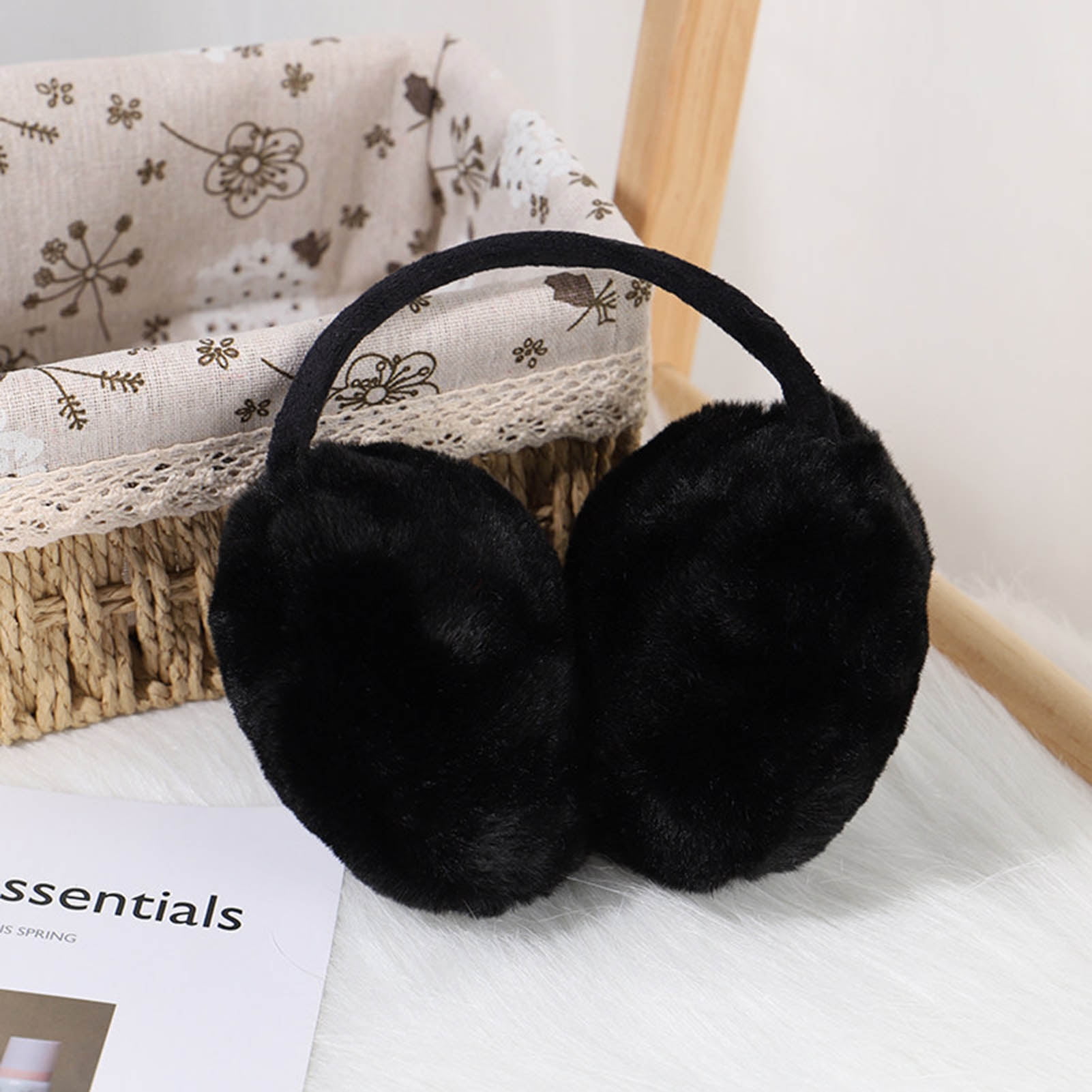 Faux Suede Fleece-Lined Adjustable Earmuffs Winter Ear Warmers Faux Fur Adjustable Earmuffs – Surell Accessories main image 2