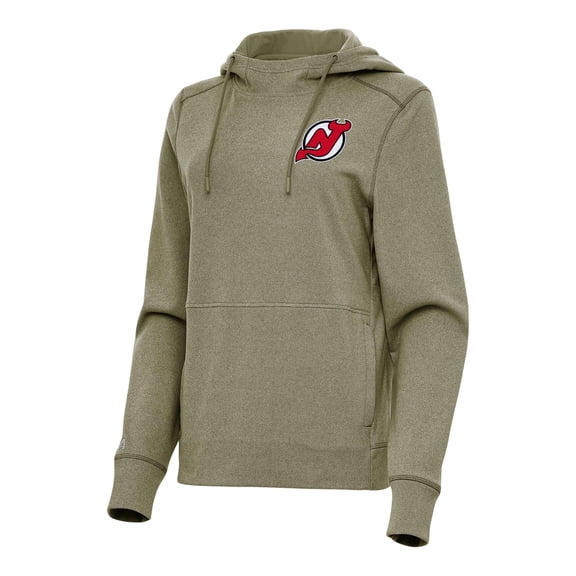Women's Antigua Heather Olive New Jersey Devils Justice Pullover Hoodie