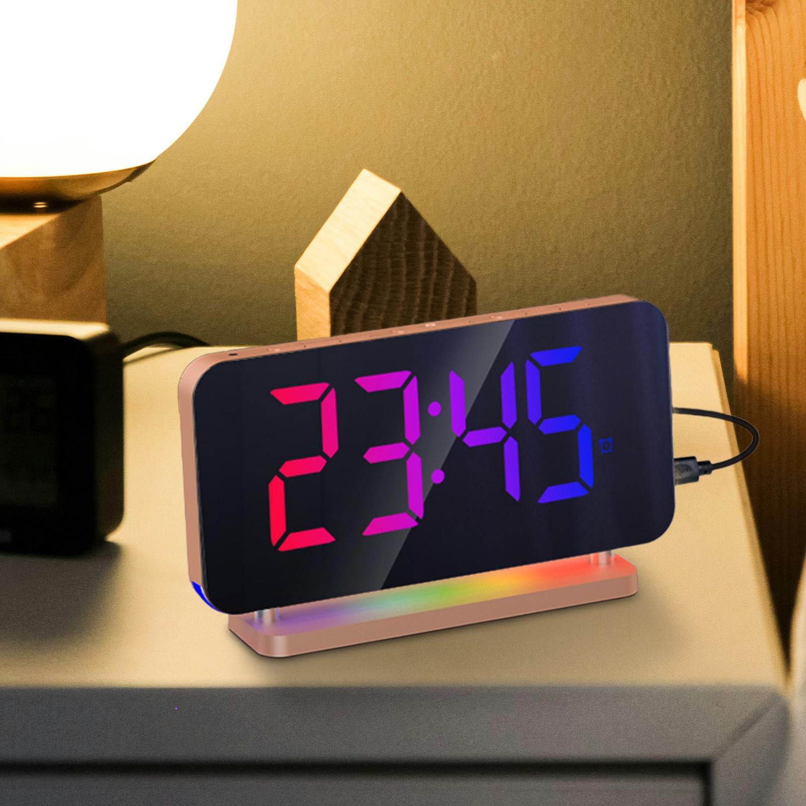 deevoka LED Digital Alarm Clock Bedroom Electronic Desk Clock RGB Color Modes Mirror Display for Home Living Room Tabletop Decoration Rose Gold