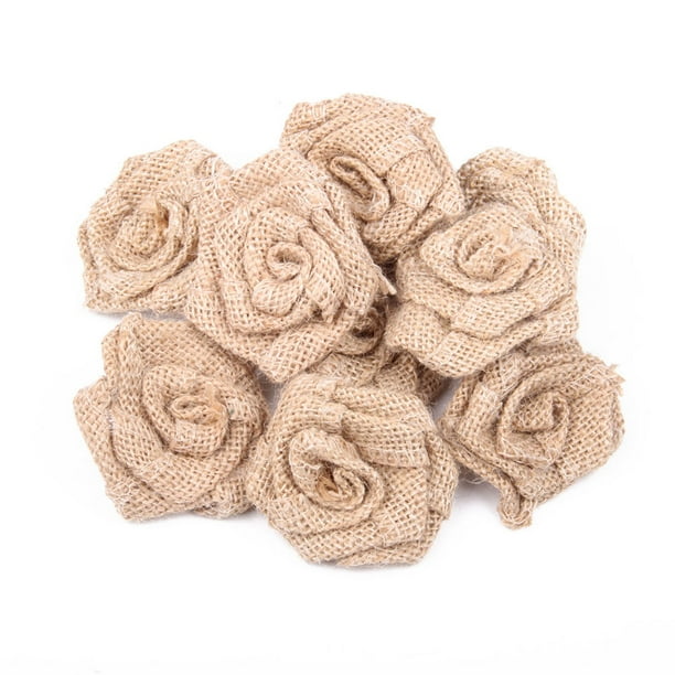 6 rosas de arpillera de yute, flores rústicas vintage para decoración de bodas y Navidad (color yute)