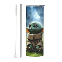 Insulated Tumbler with Lids and Straws, Baby Yoda Stainless Steel Mug Coffee Cup Thermal Travel 20oz