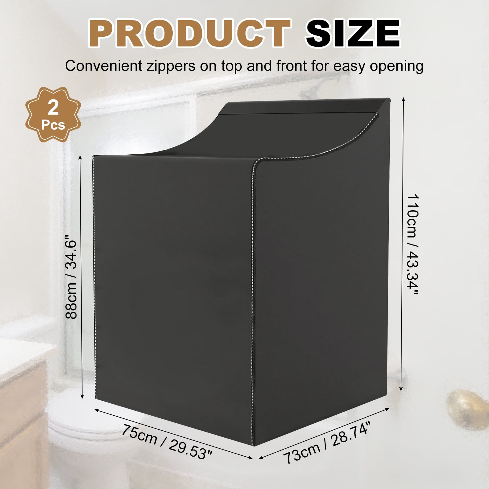 Uxcell 2pcs Washer and Dryer Covers (28"Wx29"Dx43"H) - Waterproof, Dustproof, Washer Machine Cover with Zipper Laundry Cover for Top Load and Front Load Washing Machine, Black