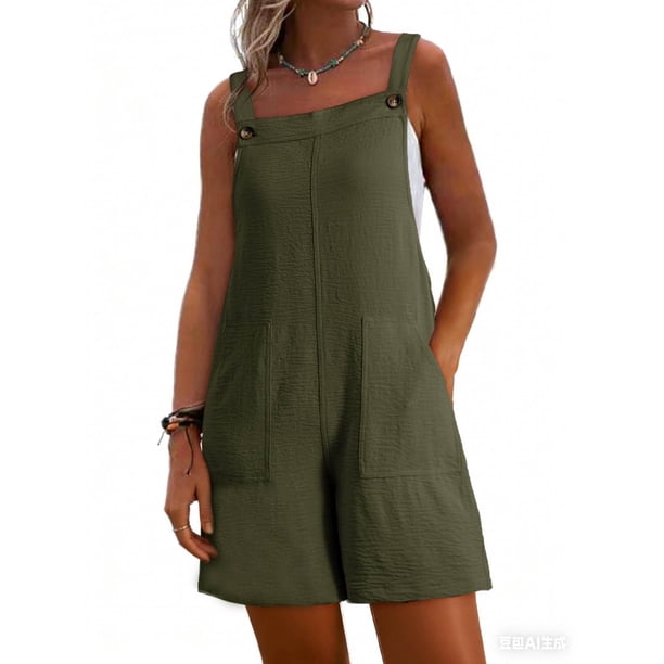 Trajes Casuales para las Mujeres Verano Sólido sin Mangas Suspensión Traje Corto, Corto para las Mujeres Casual Verano Playa Romper