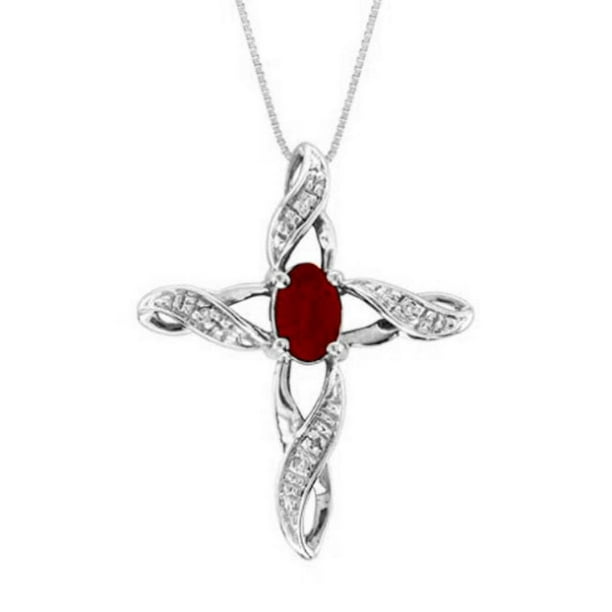 Rylos - Diamond & Ruby Cross Pendant 14K Yellow Gold or 14K White Gold