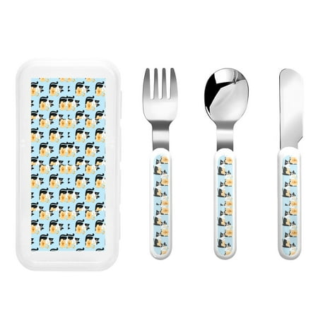 

Qokaie FUNNY CAT IS DRINKING WATER for Stainless Steel Kids Silverware Set - Children’s Utensil Set - Children s Knife Fork And Spoon Set