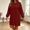 thumbnail image 5 of Ashirexll Long Sleeve Dress for Women Plus Size Loose Long Sleeve Round Neck Solid Color with Pockets Midi Dress, 5 of 7