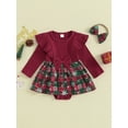 thumbnail image 2 of Suealasg Baby Girls Christmas Outfit 3 6 9 12 Months Infant Girls Long Sleeve Snow Print Plaid Romper Dress + Headband Set 0-18M 2Pcs Newborn Girl Fall Clothing, 2 of 9