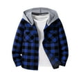 thumbnail image 2 of UQJfacai Boys Hoodies Shirts Kids Casual Button Down Plaid Shirt Fall Winter Long Sleeve Hooded Shacket Jackets with Pocket 5-14 Years, 2 of 6