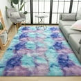 thumbnail image 3 of Lochas Soft Fluffy Rainbow Rugs Shaggy Colorful Carpet Plush Area Rug for Living Room Bedroom Nursery Kids Girls Playroom Rugs Home Decor Mat,3'x5', Blue Purple, 3 of 8