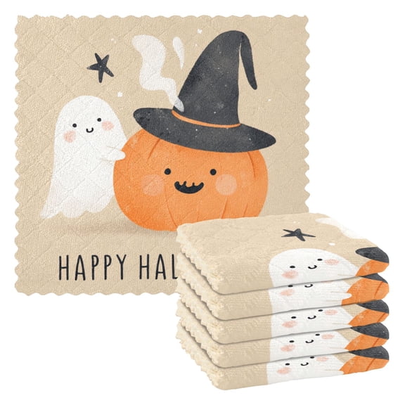 6 Pieces of Kitchen Towels 11x11Inch Kitchen Dish Cloths Kitchen Dish Towels Reuseable Cleaning Cloths Cute Halloween Pumpkin
