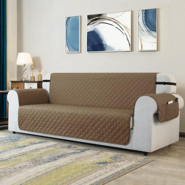 CHUN YI 1 Piece Sofa Couch Cover 6 Pockets with Elastic Straps Slipcover