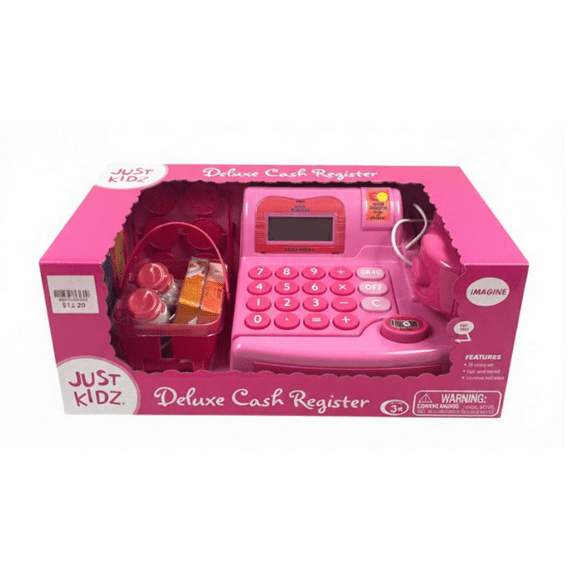 Just Kidz Deluxe Toy Cash Register Playset, Pink Pretend Store Register with Accessories, Ages 3 