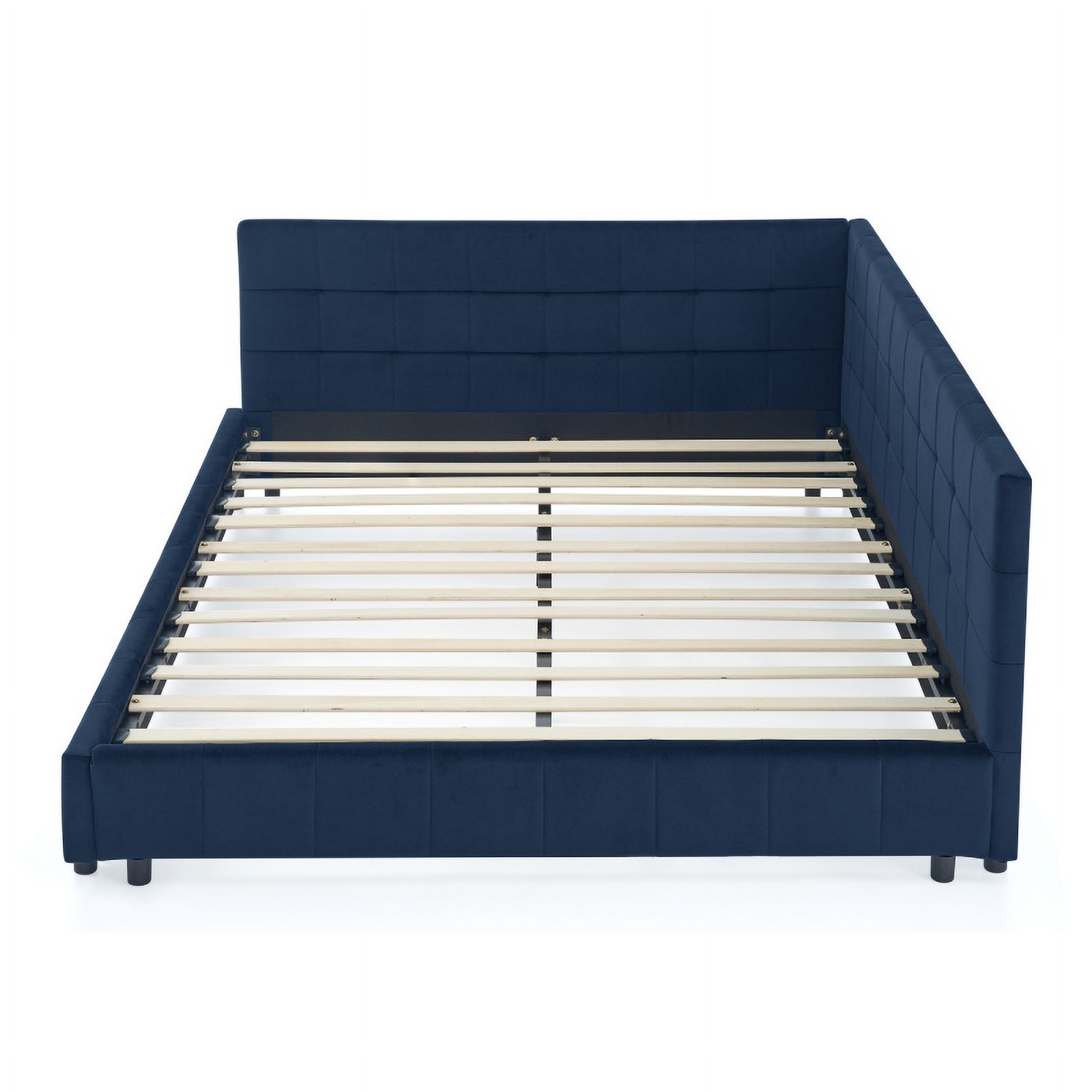 [Luckynote]Queen Size Upholstered Tufted Bed Frame, Sofa Bed Frame with Comfortable Backrest and Armrests, Queen Size Bed for Bedroom, Living Room,Velvet, DARK BLUE