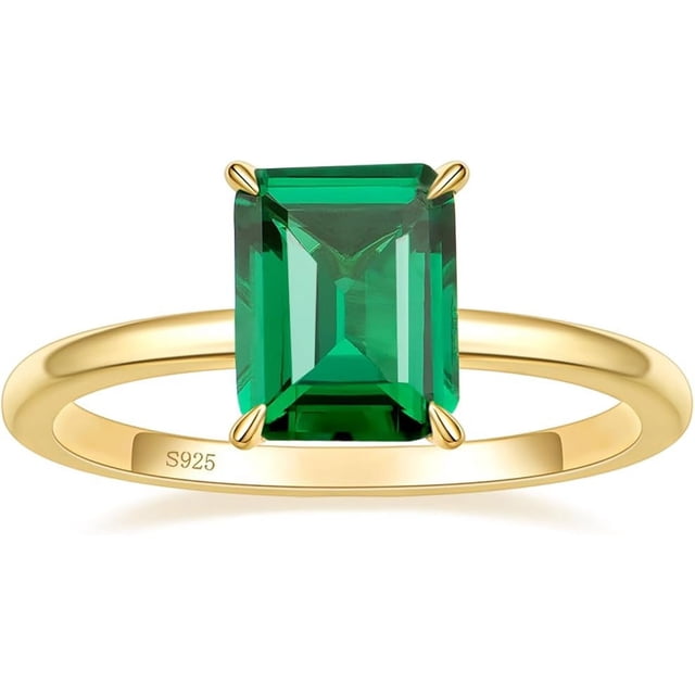 3CT 925 Sterling Silver Engagement Rings for Women Solitaire Created Green Emerald Simple Wedding Band Promise Rings for Her