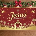 thumbnail image 4 of Gold Lettering Jesus Banner Red Background Christmas Banner Religious Theme Nativity Scene Religious Banner for Church Events Home Christmas Decor Christmas Party, 4 of 9